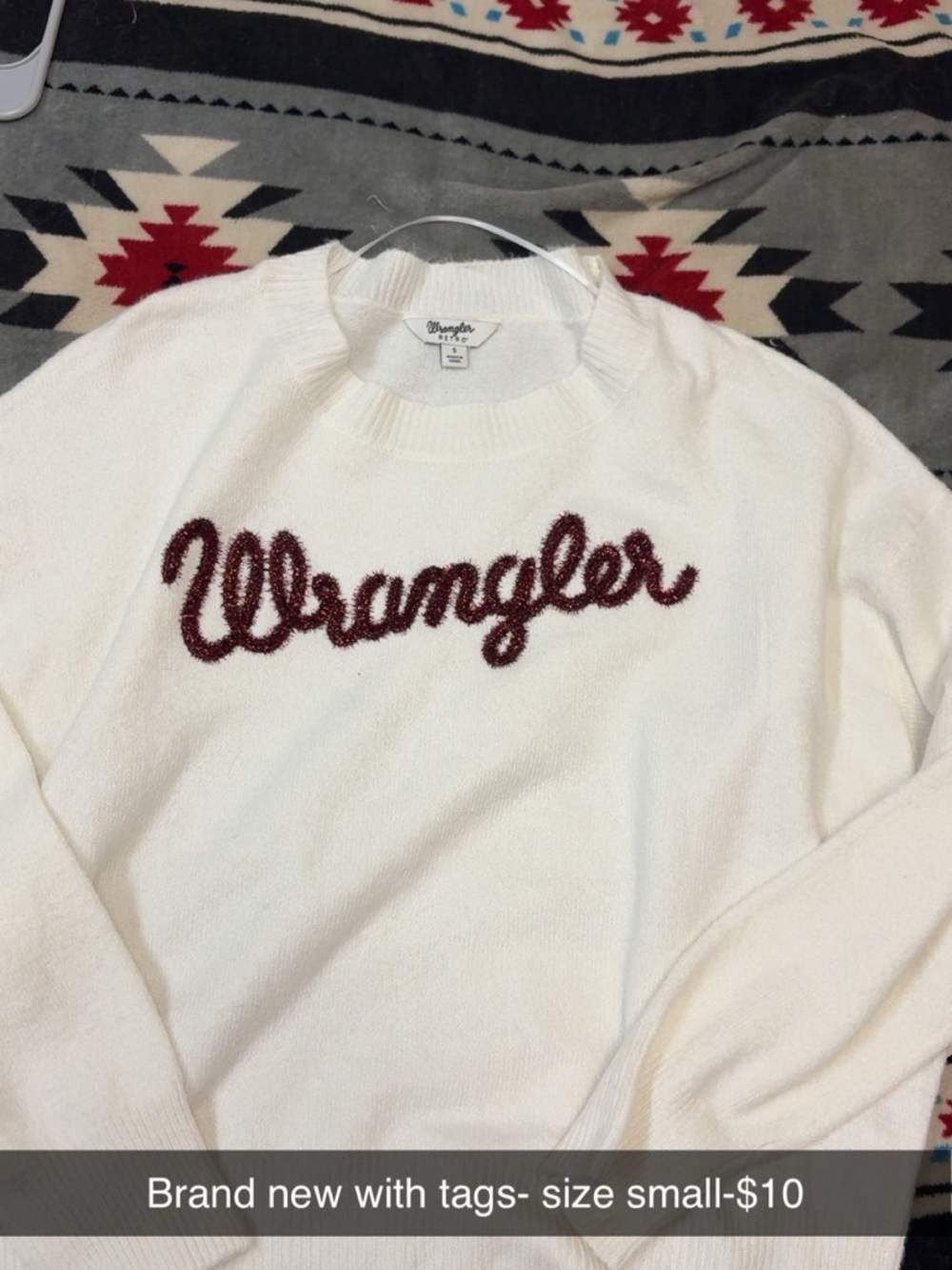 Wrangler White Sweater with Burgundy Script Logo